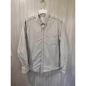 American Eagle Shirt Denim Blue White Stripes Long Sleeve Cotton Men's Size L